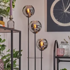 Koyoto Lampadaire 30 cm Bois foncé, Noir, 3 lumières