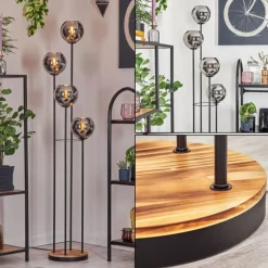 Koyoto Lampadaire 30 cm Bois clair, Noir, 4 lumières