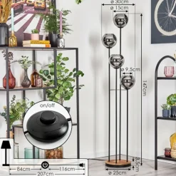 Koyoto Lampadaire 30 cm Bois clair, Noir, 4 lumières