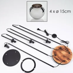 Koyoto Lampadaire 30 cm Bois clair, Noir, 4 lumières