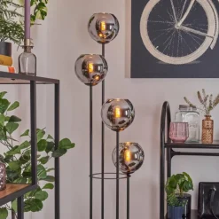 Koyoto Lampadaire 30 cm Bois clair, Noir, 4 lumières