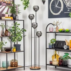 Koyoto Lampadaire 30 cm Bois clair, Noir, 4 lumières