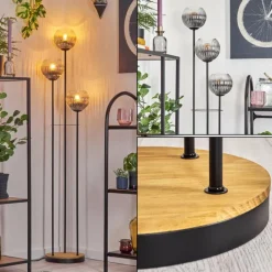 Koyoto Lampadaire 30 cm Bois foncé, Noir, 3 lumières