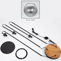 Koyoto Lampadaire 30 cm Bois foncé, Noir, 3 lumières