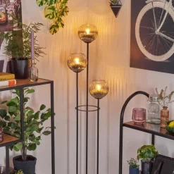 Koyoto Lampadaire 30 cm Bois foncé, Noir, 3 lumières