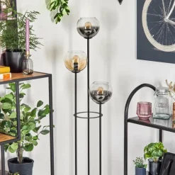 Koyoto Lampadaire 30 cm Bois foncé, Noir, 3 lumières