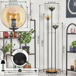 Koyoto Lampadaire 30 cm Bois foncé, Noir, 3 lumières