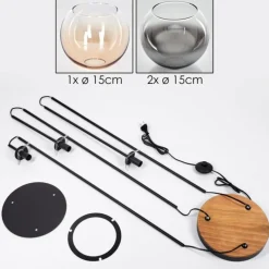 Koyoto Lampadaire 30 cm Bois foncé, Noir, 3 lumières