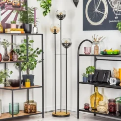 Koyoto Lampadaire 30 cm Bois foncé, Noir, 3 lumières