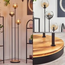 Koyoto Lampadaire 30 cm Bois clair, Noir, 3 lumières