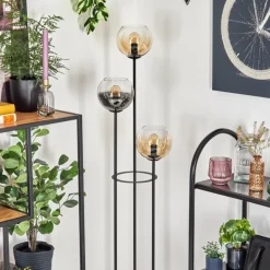 Koyoto Lampadaire 30 cm Bois clair, Noir, 3 lumières
