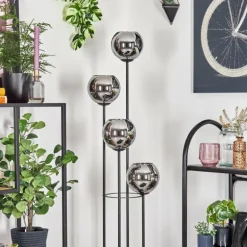 Koyoto Lampadaire 30 cm Bois foncé, Noir, 4 lumières