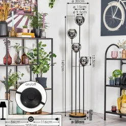 Koyoto Lampadaire 30 cm Bois foncé, Noir, 4 lumières