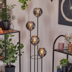 Koyoto Lampadaire 30 cm Bois foncé, Noir, 4 lumières