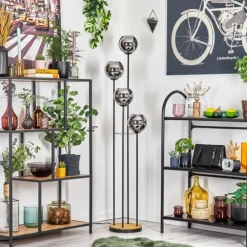 Koyoto Lampadaire 30 cm Bois foncé, Noir, 4 lumières