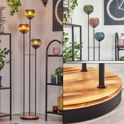 Koyoto Lampadaire Bois clair, Noir, 3 lumières