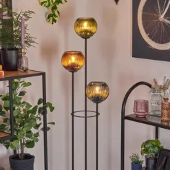 Koyoto Lampadaire Bois clair, Noir, 3 lumières