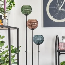 Koyoto Lampadaire Bois clair, Noir, 3 lumières