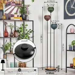 Koyoto Lampadaire Bois clair, Noir, 3 lumières