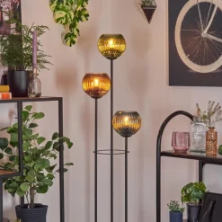 Koyoto Lampadaire Bois clair, Noir, 3 lumières