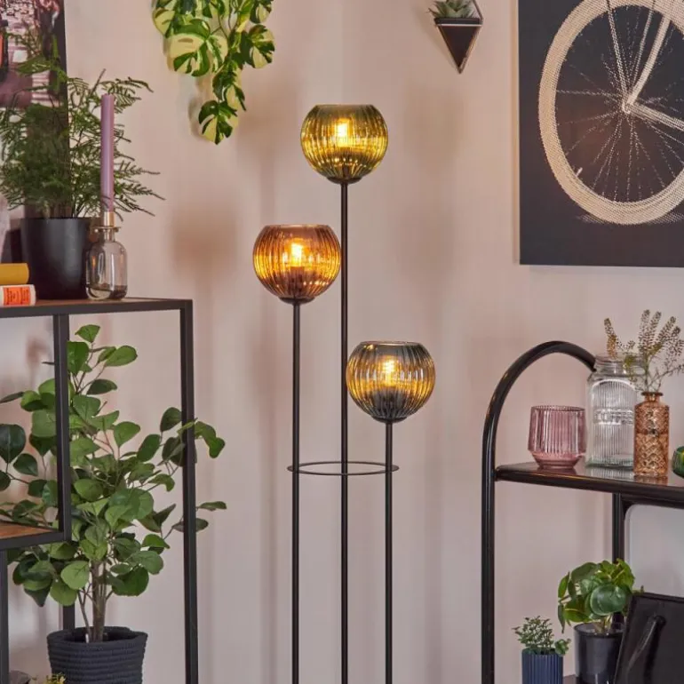 Koyoto Lampadaire Bois clair, Noir, 3 lumières