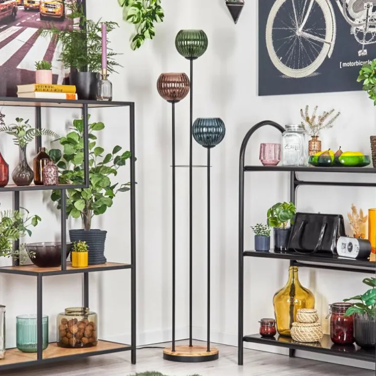 Koyoto Lampadaire Bois clair, Noir, 3 lumières