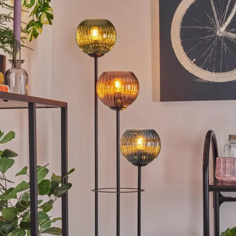 Koyoto Lampadaire Bois clair, Noir, 3 lumières