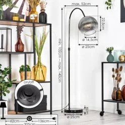 Koyoto Lampadaire Chrome, Noir, 1 lumière