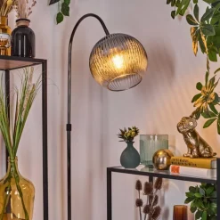 Koyoto Lampadaire Chrome, Noir, 1 lumière