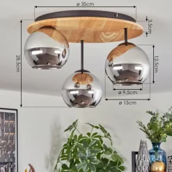 Koyoto Plafonnier, Boule lumineuse 40 cm Écru, Noir, 3 lumières