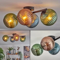 Koyoto Plafonnier, Boule lumineuse Bleu, Vert, Cuivré, 4 lumières