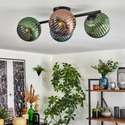 Koyoto Plafonnier, Boule lumineuse Bleu, Vert, Cuivré, 4 lumières