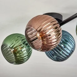 Koyoto Plafonnier, Boule lumineuse Bleu, Vert, Cuivré, 4 lumières
