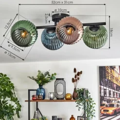 Koyoto Plafonnier, Boule lumineuse Bleu, Vert, Cuivré, 4 lumières