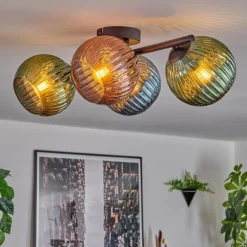 Koyoto Plafonnier, Boule lumineuse Bleu, Vert, Cuivré, 4 lumières