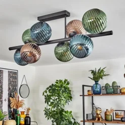 Koyoto Plafonnier, Boule lumineuse Bleu, Vert, Cuivré, 8 lumières