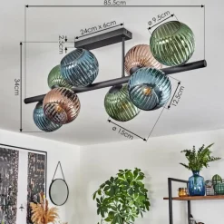Koyoto Plafonnier, Boule lumineuse Bleu, Vert, Cuivré, 8 lumières