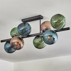 Koyoto Plafonnier, Boule lumineuse Bleu, Vert, Cuivré, 8 lumières