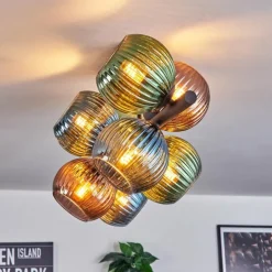 Koyoto Plafonnier, Boule lumineuse Bleu, Vert, Cuivré, 8 lumières