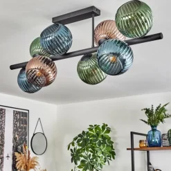 Koyoto Plafonnier, Boule lumineuse Bleu, Vert, Cuivré, 8 lumières