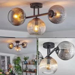 Koyoto Plafonnier, Boule lumineuse Ambre, Clair, Fumé, 3 lumières