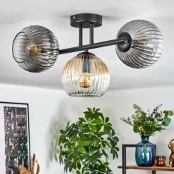 Koyoto Plafonnier, Boule lumineuse Ambre, Clair, Fumé, 3 lumières