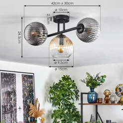 Koyoto Plafonnier, Boule lumineuse Ambre, Clair, Fumé, 3 lumières