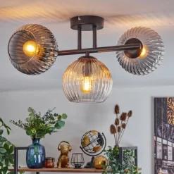 Koyoto Plafonnier, Boule lumineuse Ambre, Clair, Fumé, 3 lumières