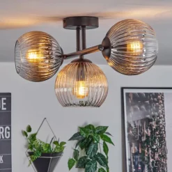 Koyoto Plafonnier, Boule lumineuse Ambre, Clair, Fumé, 3 lumières