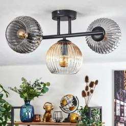 Koyoto Plafonnier, Boule lumineuse Ambre, Clair, Fumé, 3 lumières