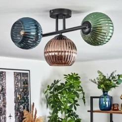 Koyoto Plafonnier, Boule lumineuse Bleu, Vert, Cuivré, 3 lumières