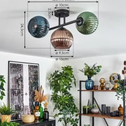 Koyoto Plafonnier, Boule lumineuse Bleu, Vert, Cuivré, 3 lumières