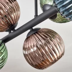 Koyoto Plafonnier, Boule lumineuse Bleu, Vert, Cuivré, 6 lumières