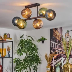 Koyoto Plafonnier, Boule lumineuse Bleu, Vert, Cuivré, 6 lumières